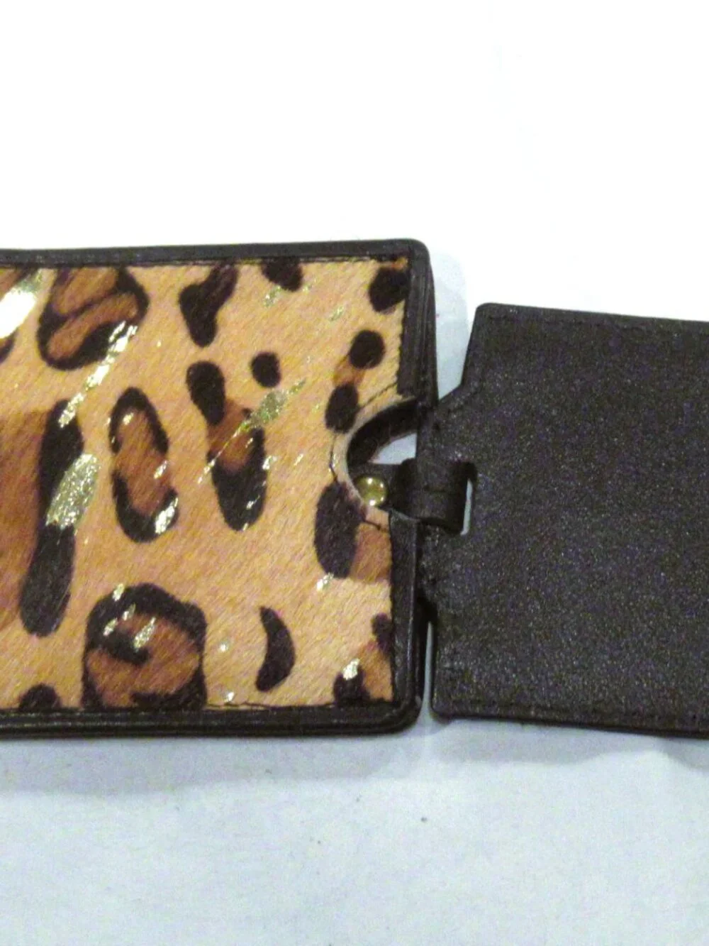 Leopard print luggage tag, gold sparkle